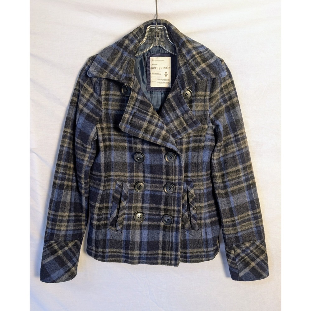 Vintage Y2K Aéropostale Women's M Plaid Wool Blend Peacoat Preppy Academia
